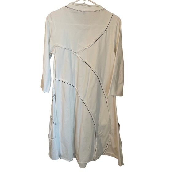 Cynthia Ashby White Cotton Knit Lagenlook Raw Seam Patchwork A-Line Dress XS - Picture 2 of 9